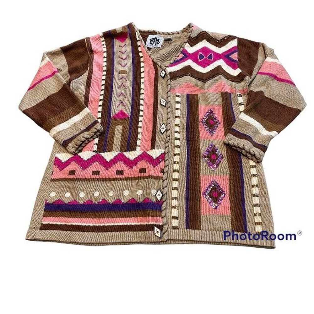 Storybook Knits Women’s Vintage Chunky Abstract Cardigan NWT Size 1X